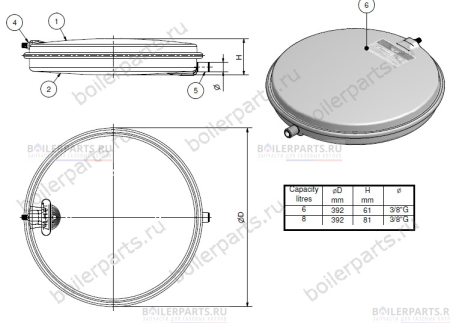 Бак расширительный круглый 8 л резьба 3/8 HERMANN ARISTON SIME PROTHERM ZILMET 53661